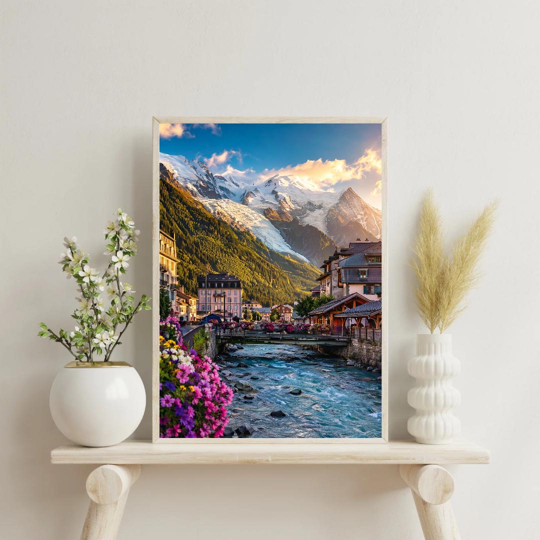 Affiche imprimée Chamonix Mont Blanc – Poster Montagne Premium, Décoration Murale Salon, Idée Cadeau Voyage Alpes