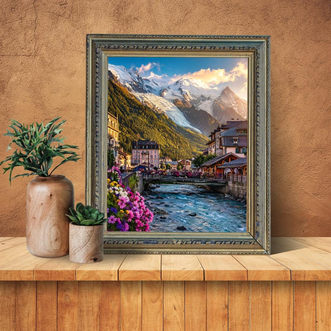 Affiche imprimée Chamonix Mont Blanc – Poster Montagne Premium, Décoration Murale Salon, Idée Cadeau Voyage Alpes