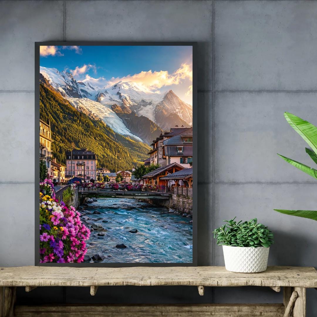 Affiche imprimée Chamonix Mont Blanc – Poster Montagne Premium, Décoration Murale Salon, Idée Cadeau Voyage Alpes