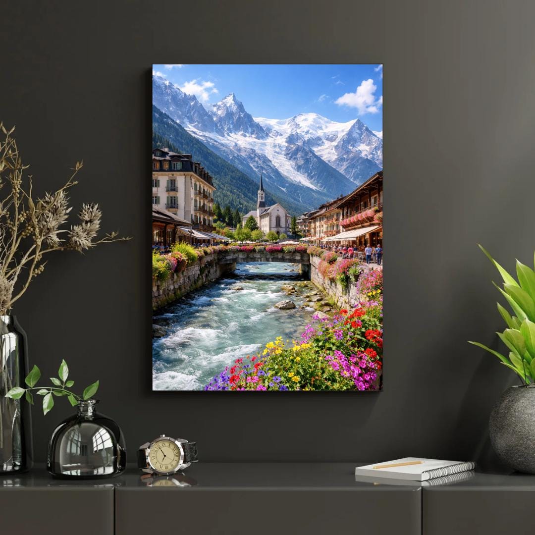 Affiche imprimée Chamonix Mont Blanc – Poster Montagne Premium, Décoration Murale Salon, Idée Cadeau Voyage Alpes