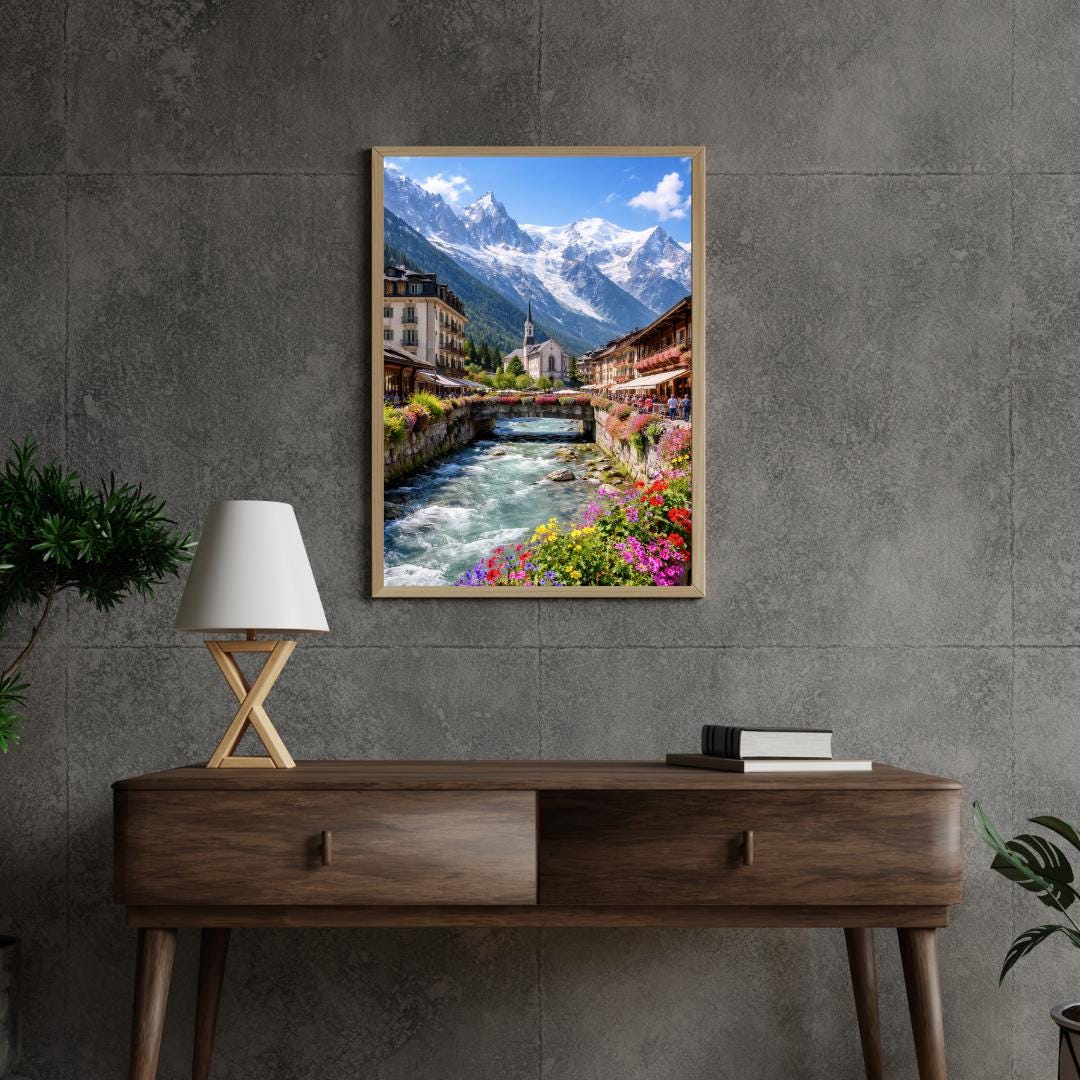 Affiche imprimée Chamonix Mont Blanc – Poster Montagne Premium, Décoration Murale Salon, Idée Cadeau Voyage Alpes