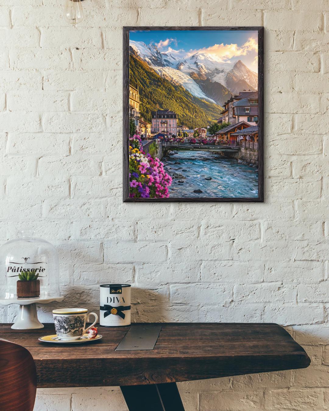 Affiche imprimée Chamonix Mont Blanc – Poster Montagne Premium, Décoration Murale Salon, Idée Cadeau Voyage Alpes
