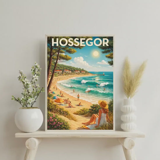 Affiche imprimée Hossegor – Poster Côte Atlantique Surf & Océan, Décoration Murale Maison, Idée Cadeau Voyage Landes
