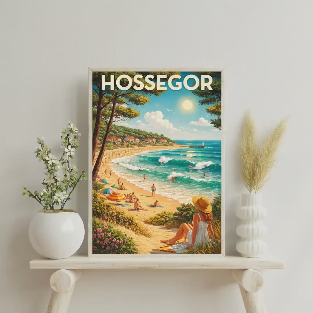 Affiche imprimée Hossegor – Poster Côte Atlantique Surf & Océan, Décoration Murale Maison, Idée Cadeau Voyage Landes