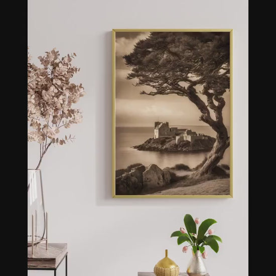 Affiche Imprimée A3 Qualité Premium - Paysage Sépia, Art Mural Côtier Mer, Poster Marin & Pêche, Impression Minimaliste, Décoration Maison