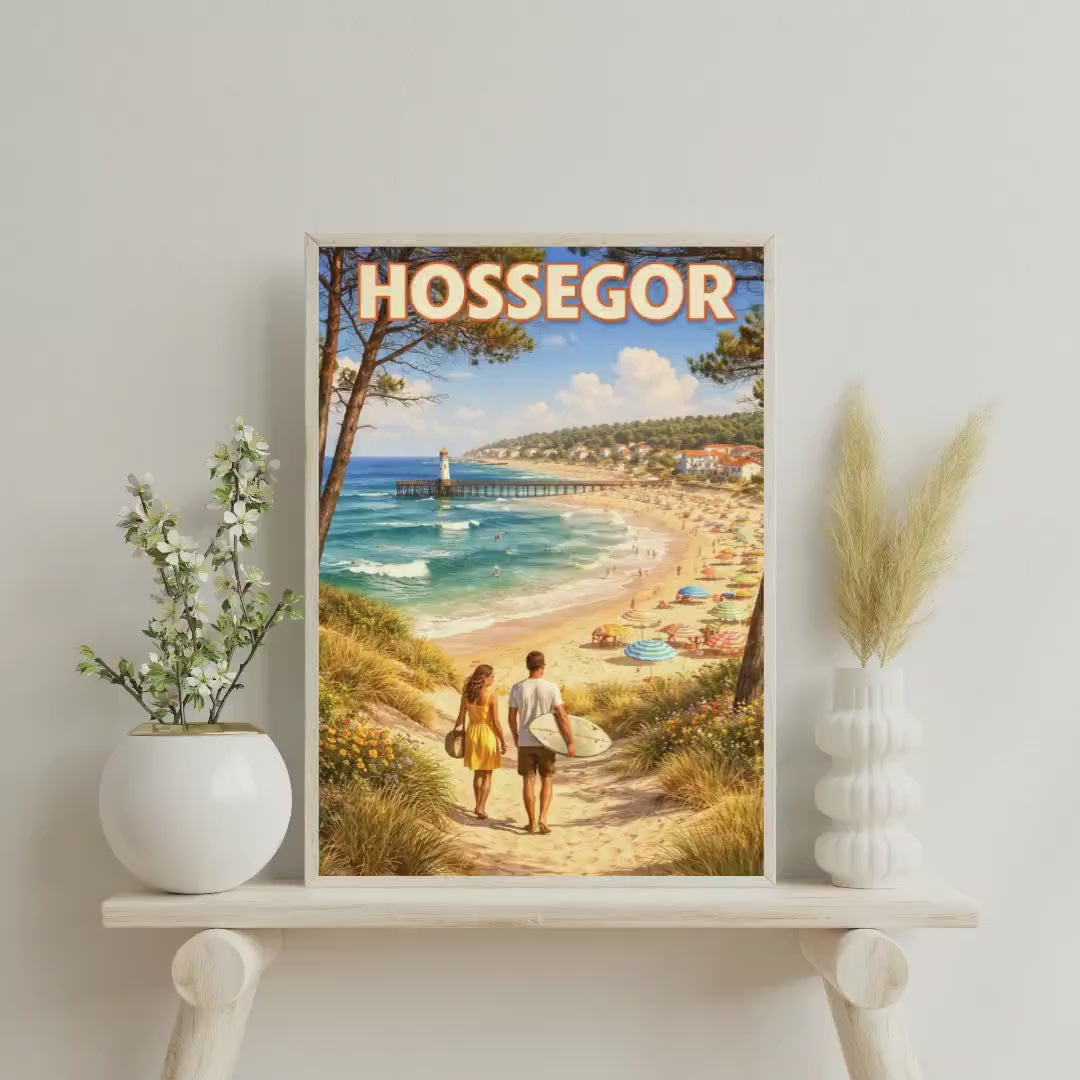 Affiche imprimée Hossegor – Poster Côte Atlantique Surf & Océan, Décoration Murale Maison, Idée Cadeau Voyage Landes