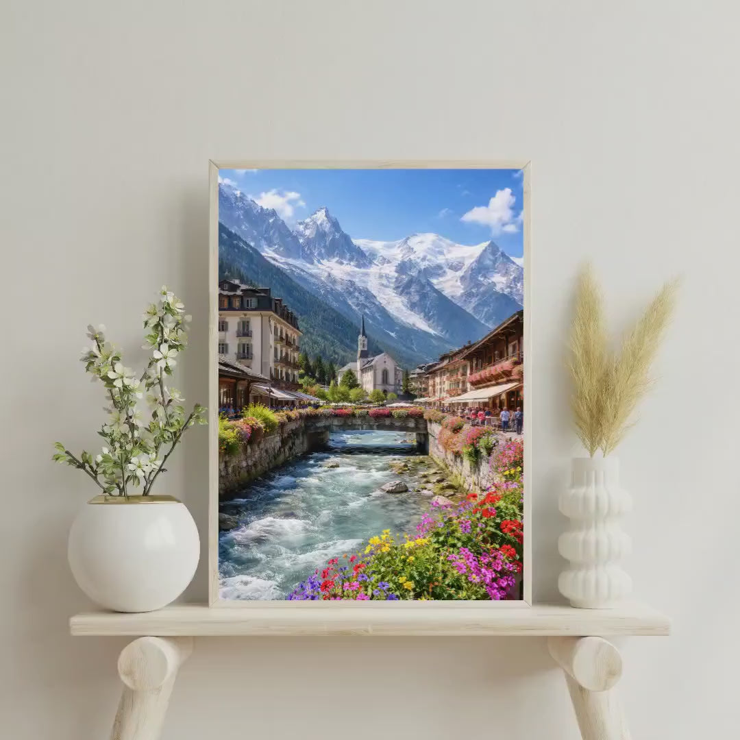 Affiche imprimée Chamonix Mont Blanc – Poster Montagne Premium, Décoration Murale Salon, Idée Cadeau Voyage Alpes