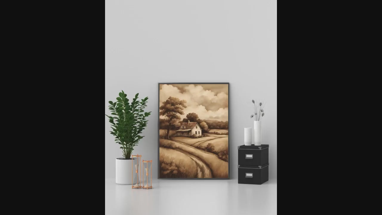 Affiche Imprimée A3 Qualité Premium - Paysage Sépia, Art Mural Style Aquarelle, Poster Campagne, Impression Minimaliste, Décoration Maison