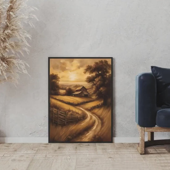 Affiche Imprimée A3 Qualité Premium - Paysage Sépia, Art Mural Style Aquarelle, Poster Campagne, Impression Minimaliste, Décoration Maison