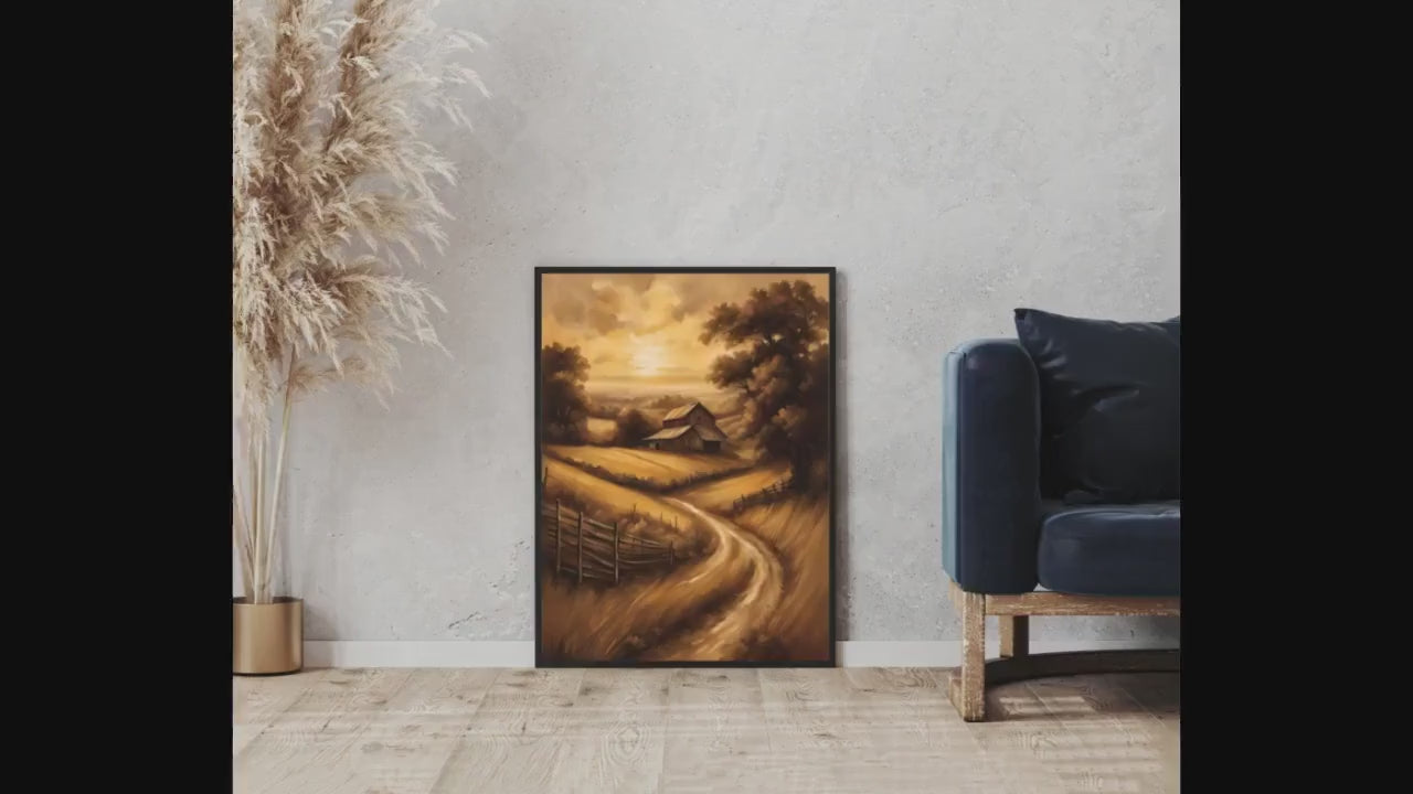 Affiche Imprimée A3 Qualité Premium - Paysage Sépia, Art Mural Style Aquarelle, Poster Campagne, Impression Minimaliste, Décoration Maison