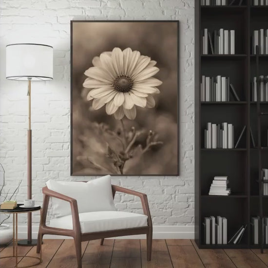 Sepia Flower Digital Poster, Wall Art, Country Decoration, Floral Poster, Retro Print, Bohemian Decoration, A2 Format: 42 x 59.4cm