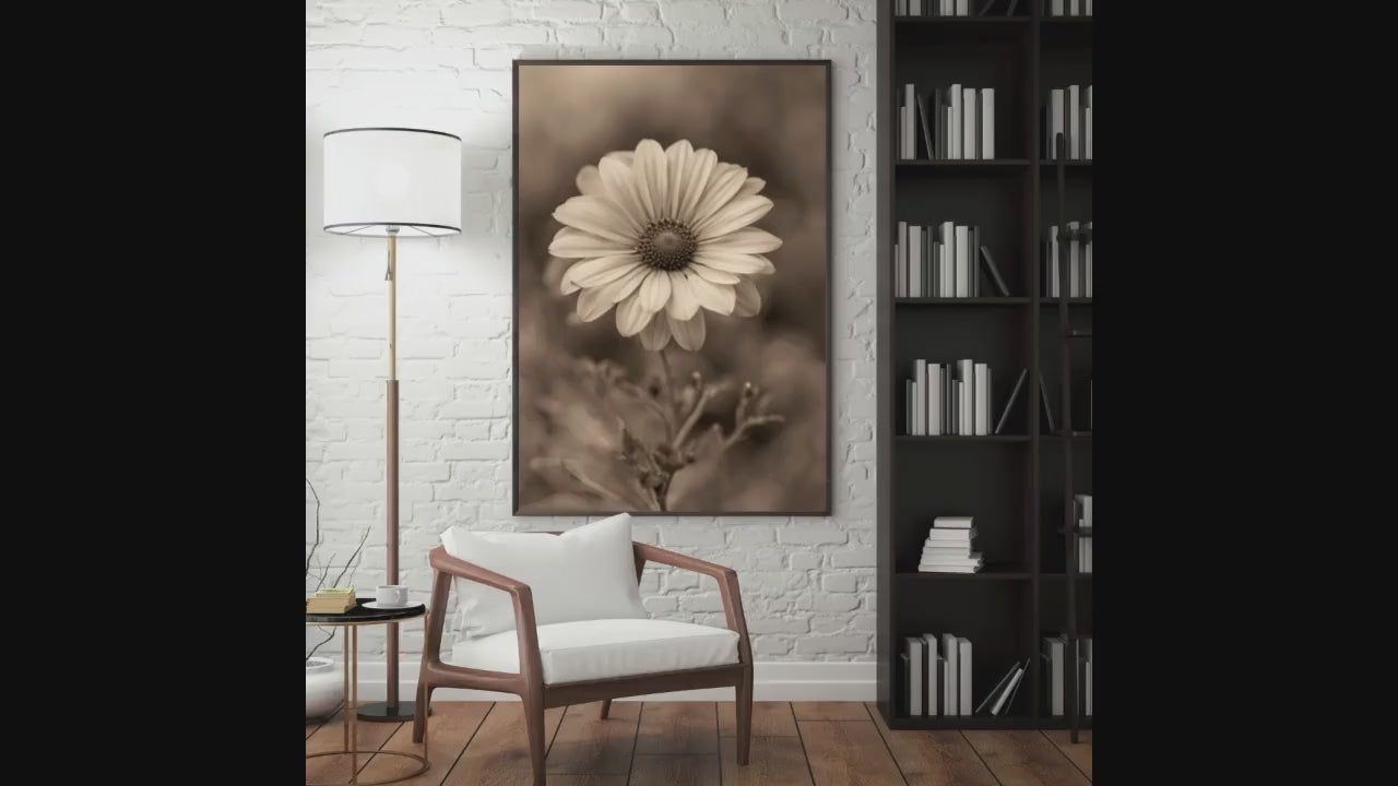 Sepia Flower Digital Poster, Wall Art, Country Decoration, Floral Poster, Retro Print, Bohemian Decoration, A2 Format: 42 x 59.4cm