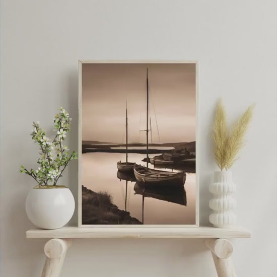 Affiche Imprimée A3 Qualité Premium - Paysage Sépia, Art Mural Côtier Mer, Poster Marin & Pêche, Impression Minimaliste, Décoration Maison