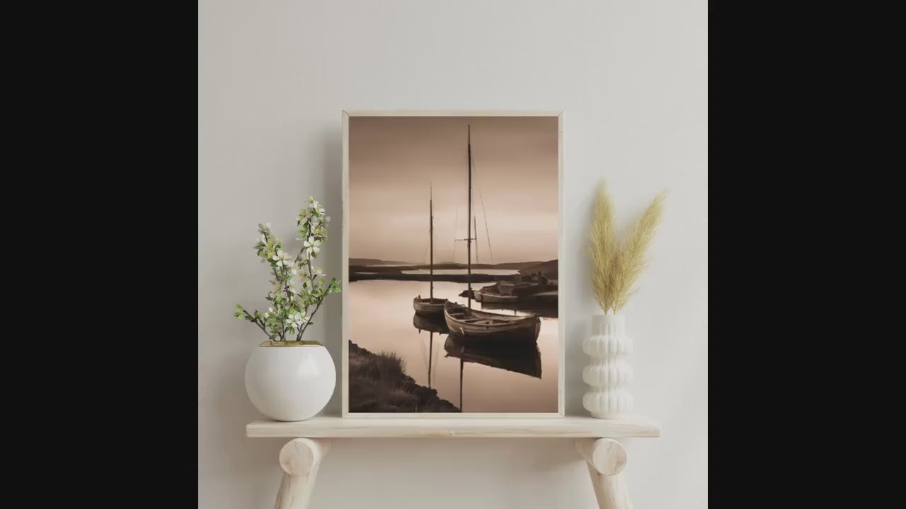 Affiche Imprimée A3 Qualité Premium - Paysage Sépia, Art Mural Côtier Mer, Poster Marin & Pêche, Impression Minimaliste, Décoration Maison