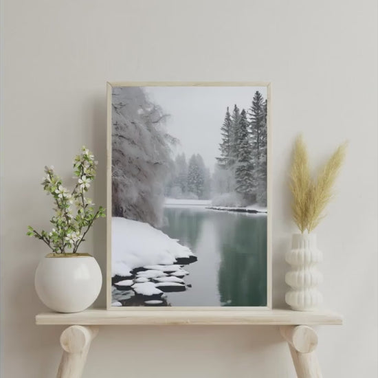 Affiche Imprimée A3 Qualité Premium - Paysage enneigé, Art Mural Hiver, Poster Nature & Neige, Illustration Voyage, Décoration Murale