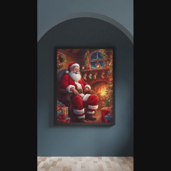 Affiche Numérique NOËL - Le Père Noël dans sa Maison au Pôle Nord, Art Mural, Poster & Déco Fêtes de Fin d'Année, Format A2 : 42 x 59,4 cm