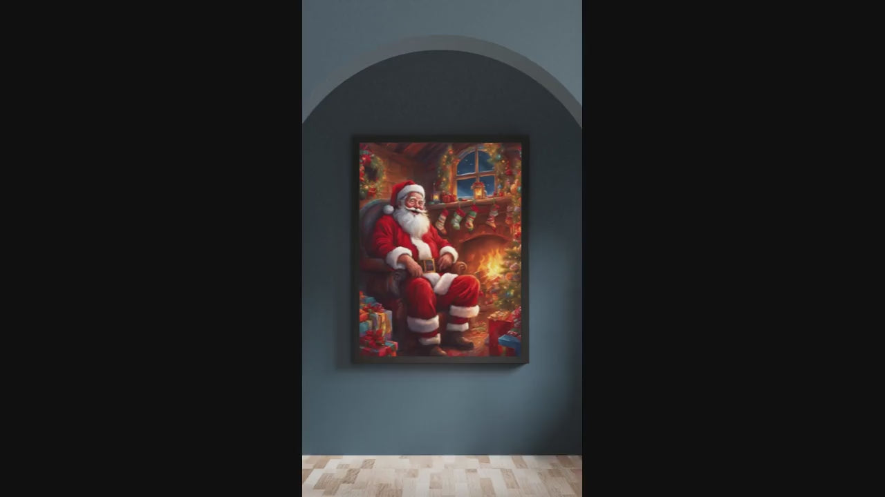 Affiche Numérique NOËL - Le Père Noël dans sa Maison au Pôle Nord, Art Mural, Poster & Déco Fêtes de Fin d'Année, Format A2 : 42 x 59,4 cm