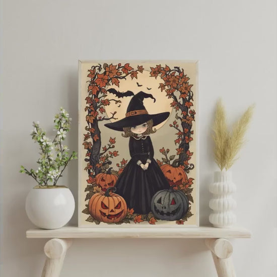 Affiche Imprimée A3 Qualité Premium - Halloween & Scène Automnale, Art Mural, Illustration, Poster Automne, Décoration Murale de Fête