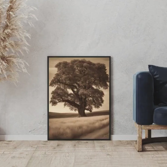 Affiche Imprimée A3 Qualité Premium - Paysage Sépia, Art Mural Style Aquarelle, Poster Campagne, Impression Minimaliste, Décoration Maison