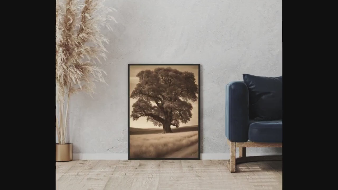 Affiche Imprimée A3 Qualité Premium - Paysage Sépia, Art Mural Style Aquarelle, Poster Campagne, Impression Minimaliste, Décoration Maison