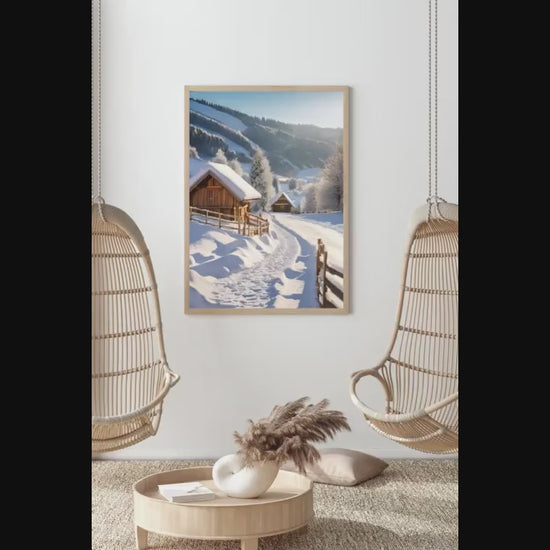 Affiche Imprimée A3 Qualité Premium - Paysage enneigé, Art Mural Hiver, Poster Nature & Neige, Illustration Voyage, Décoration Murale