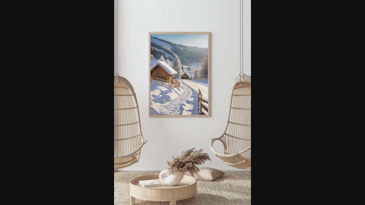 Affiche Imprimée A3 Qualité Premium - Paysage enneigé, Art Mural Hiver, Poster Nature & Neige, Illustration Voyage, Décoration Murale