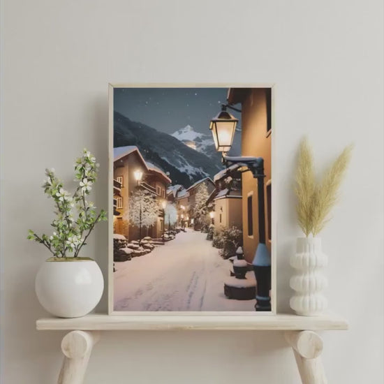 Affiche Imprimée A3 Qualité Premium - Paysage enneigé, Art Mural Hiver, Poster Nature & Neige, Illustration Voyage, Décoration Murale