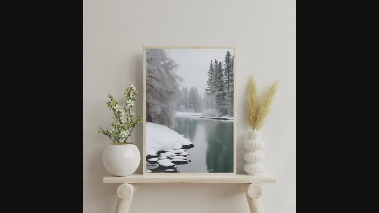 SNOWY MOUNTAIN Digital Poster, Wall Art, Winter Poster, Landscape Print, Snow Decor, Stream, Winter Decor, A2 Format: 42 x 59.4 cm