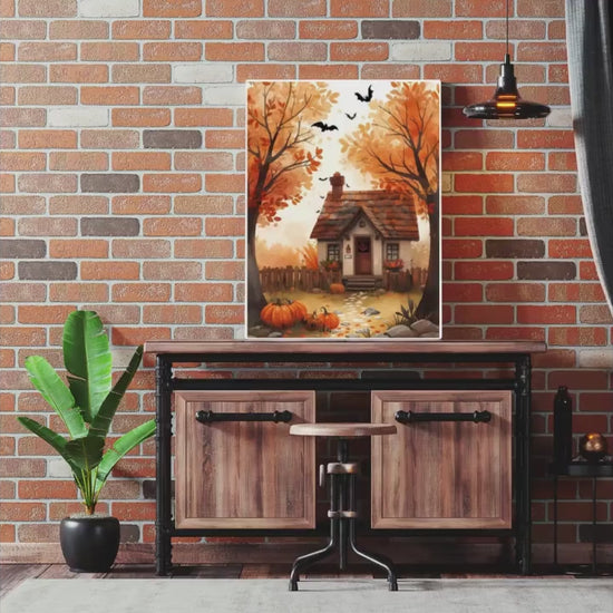 Affiche Imprimée A3 Qualité Premium - Halloween & Scène Automnale, Art Mural, Illustration, Poster Automne, Décoration Murale de Fête