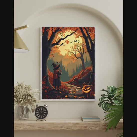 Affiche Imprimée A3 Qualité Premium - Halloween & Scène Automnale, Art Mural, Illustration, Poster Automne, Décoration Murale de Fête