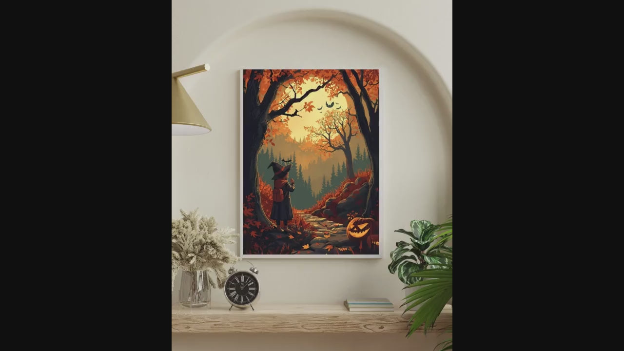 Affiche Imprimée A3 Qualité Premium - Halloween & Scène Automnale, Art Mural, Illustration, Poster Automne, Décoration Murale de Fête