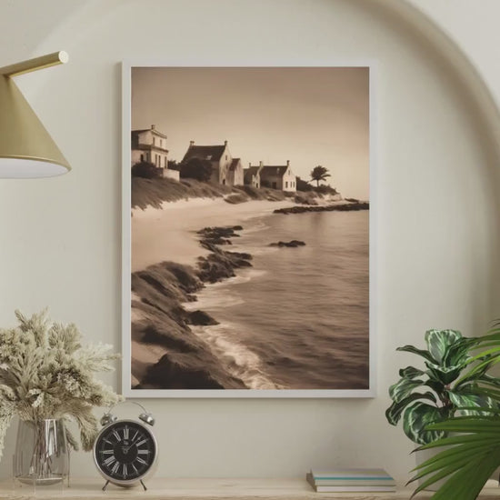 Affiche Imprimée A3 Qualité Premium - Paysage Sépia, Art Mural Côtier Mer, Poster Marin & Pêche, Impression Minimaliste, Décoration Maison