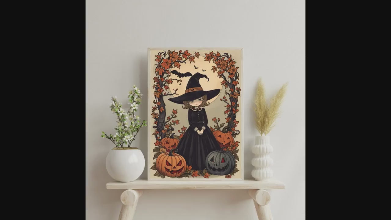 Affiche Imprimée A3 Qualité Premium - Halloween & Scène Automnale, Art Mural, Illustration, Poster Automne, Décoration Murale de Fête