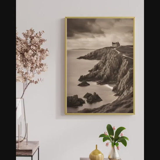 Affiche Imprimée A3 Qualité Premium - Paysage Sépia, Art Mural Côtier Mer, Poster Marin & Pêche, Impression Minimaliste, Décoration Maison