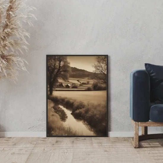 Affiche Imprimée A3 Qualité Premium - Paysage Sépia, Art Mural Style Aquarelle, Poster Campagne, Impression Minimaliste, Décoration Maison