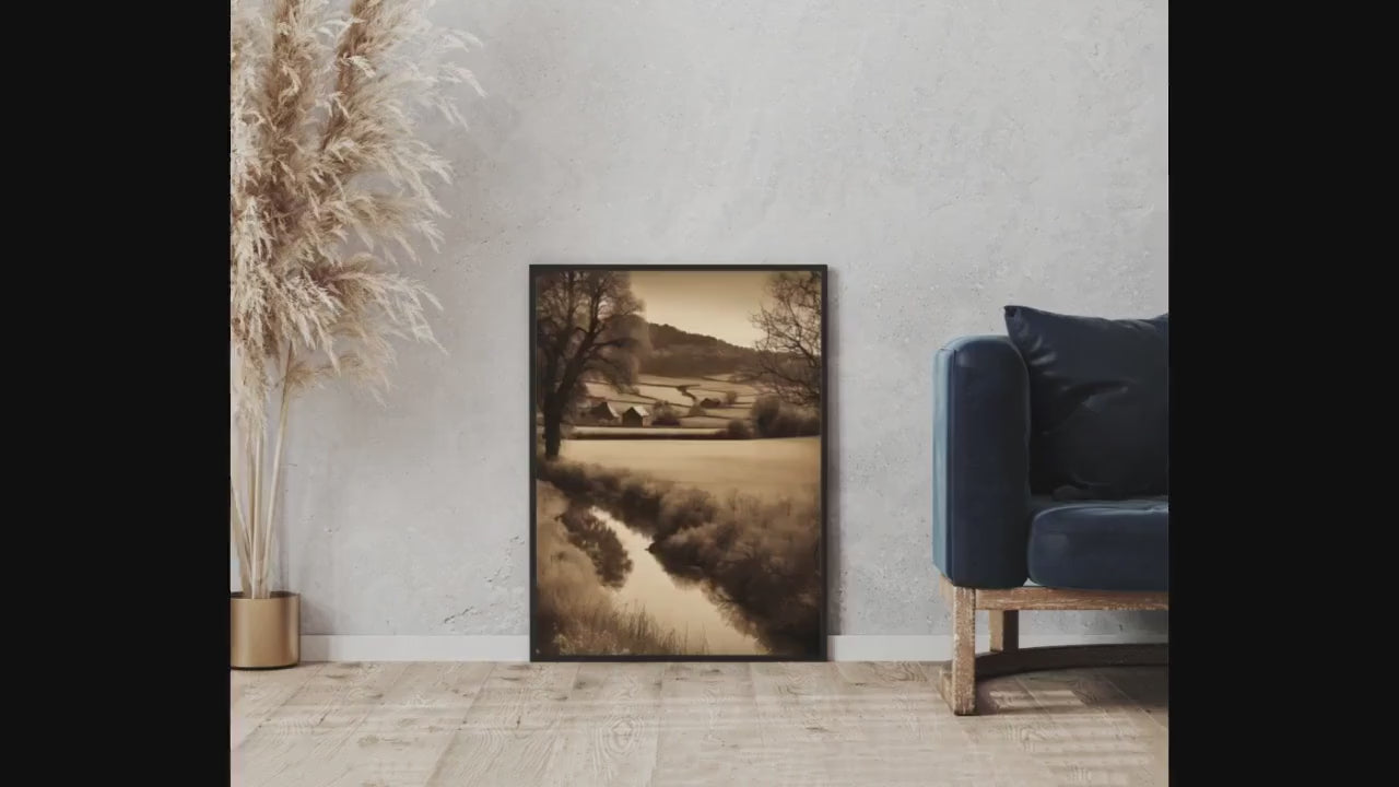 Affiche Imprimée A3 Qualité Premium - Paysage Sépia, Art Mural Style Aquarelle, Poster Campagne, Impression Minimaliste, Décoration Maison