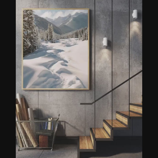 Affiche Imprimée A3 Qualité Premium - Paysage enneigé, Art Mural Hiver, Poster Nature & Neige, Illustration Voyage, Décoration Murale