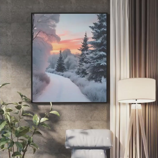 Affiche Imprimée A3 Qualité Premium - Paysage enneigé, Art Mural Hiver, Poster Nature & Neige, Illustration Voyage, Décoration Murale