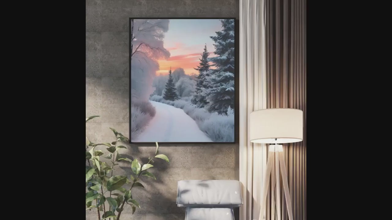 Affiche Imprimée A3 Qualité Premium - Paysage enneigé, Art Mural Hiver, Poster Nature & Neige, Illustration Voyage, Décoration Murale