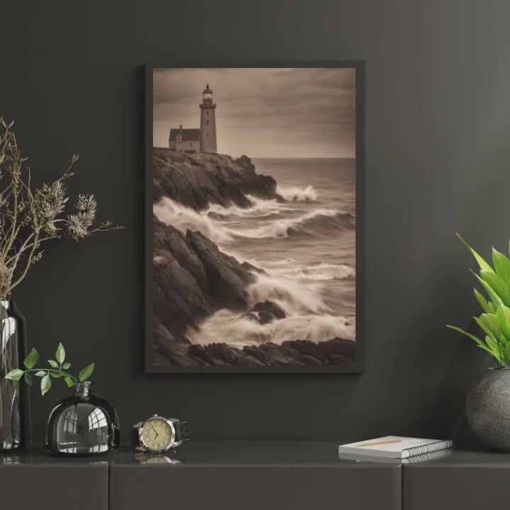 Affiche Imprimée A3 Qualité Premium - Paysage Sépia, Art Mural Côtier Mer, Poster Marin & Pêche, Impression Minimaliste, Décoration Maison