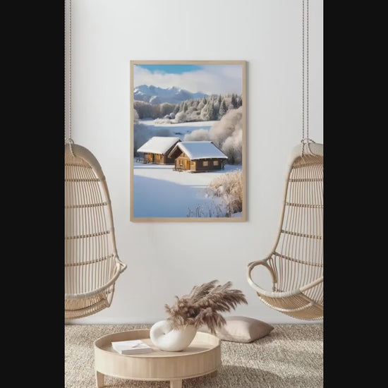 Affiche Imprimée A3 Qualité Premium - Paysage enneigé, Art Mural Hiver, Poster Nature & Neige, Illustration Voyage, Décoration Murale