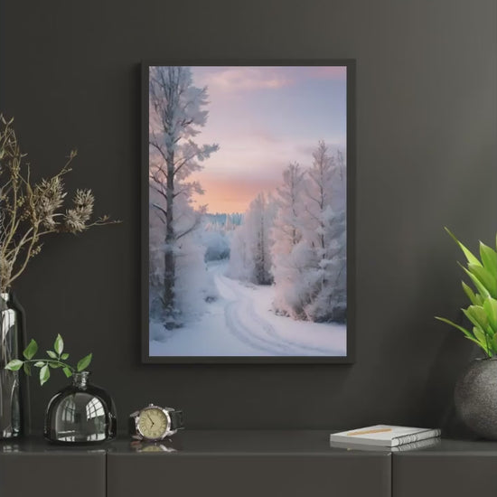 Affiche Imprimée A3 Qualité Premium - Paysage enneigé, Art Mural Hiver, Poster Nature & Neige, Illustration Voyage, Décoration Murale