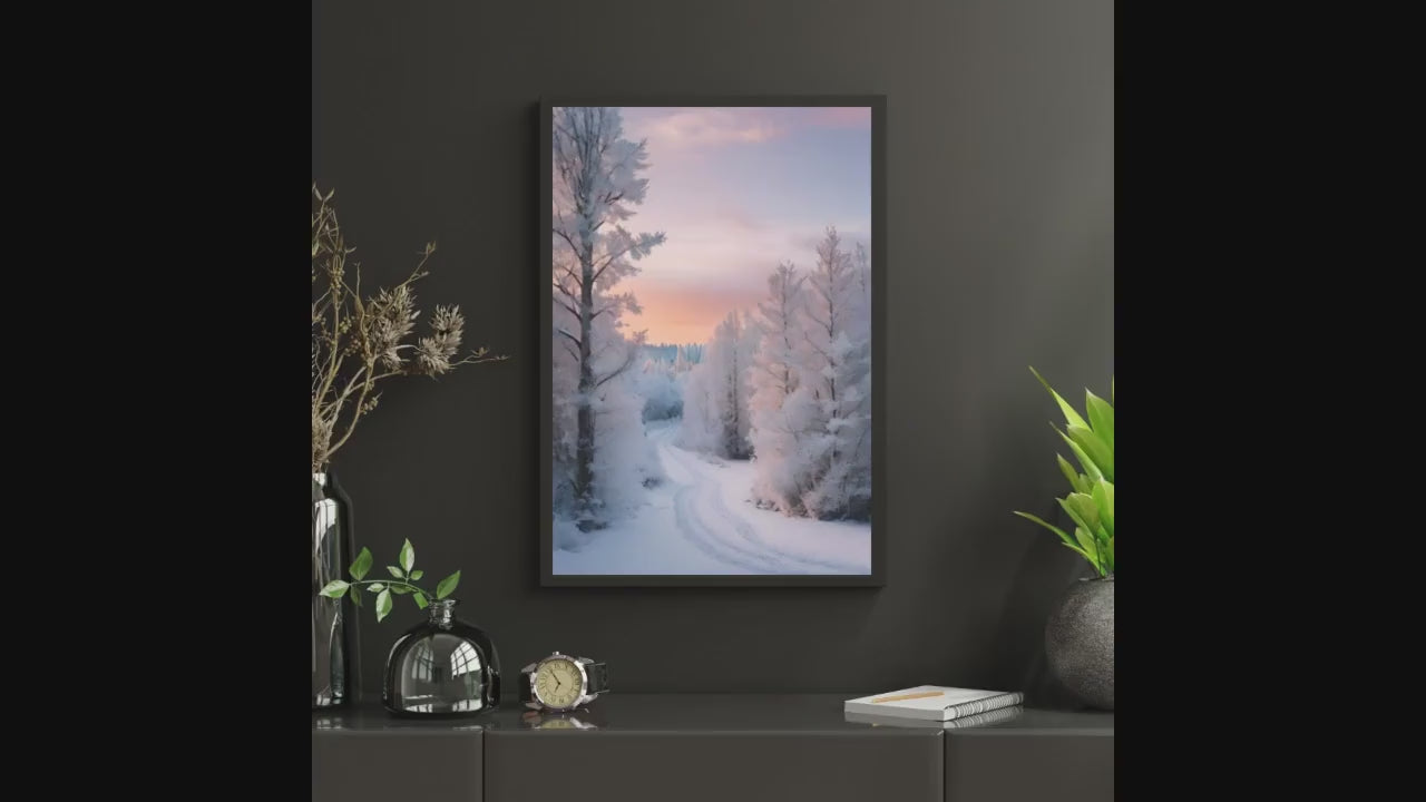 Affiche Imprimée A3 Qualité Premium - Paysage enneigé, Art Mural Hiver, Poster Nature & Neige, Illustration Voyage, Décoration Murale