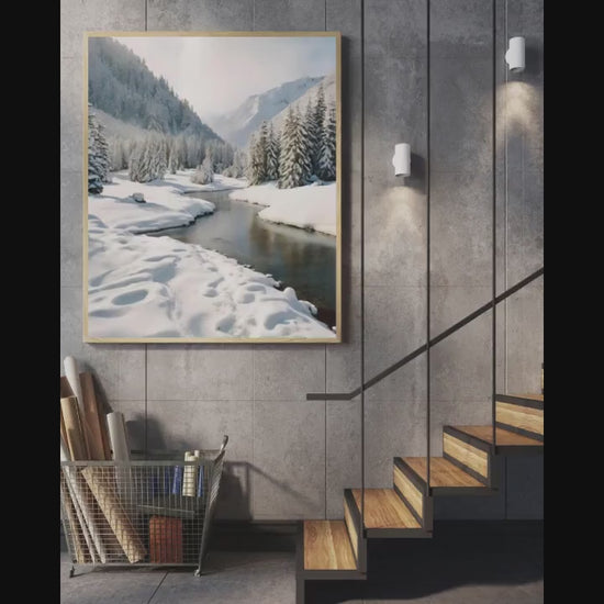 Affiche Imprimée A3 Qualité Premium - Paysage enneigé, Art Mural Hiver, Poster Nature & Neige, Illustration Voyage, Décoration Murale