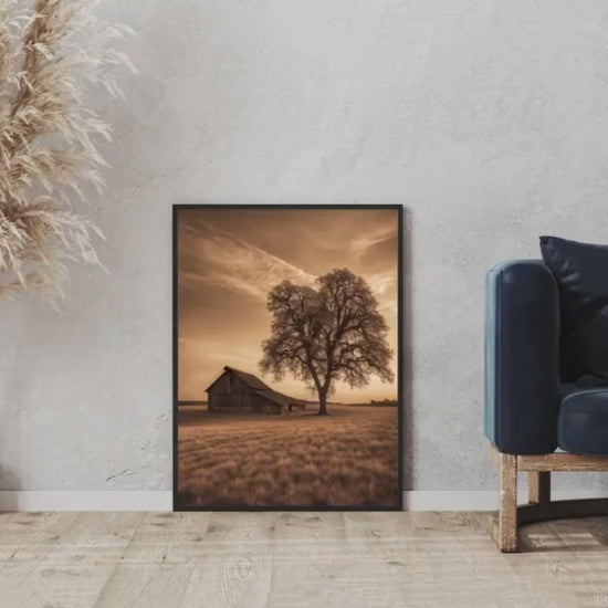 Affiche Imprimée A3 Qualité Premium - Paysage Sépia, Art Mural Style Aquarelle, Poster Campagne, Impression Minimaliste, Décoration Maison