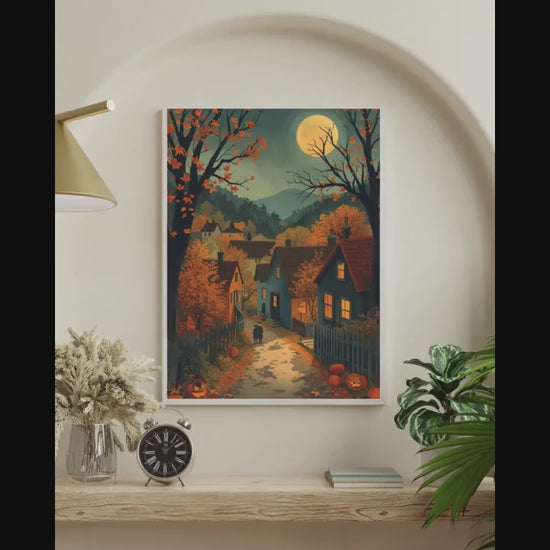 Affiche Imprimée A3 Qualité Premium - Halloween & Scène Automnale Nocturne, Art Mural, Illustration, Poster Automne, Déco Murale Fête
