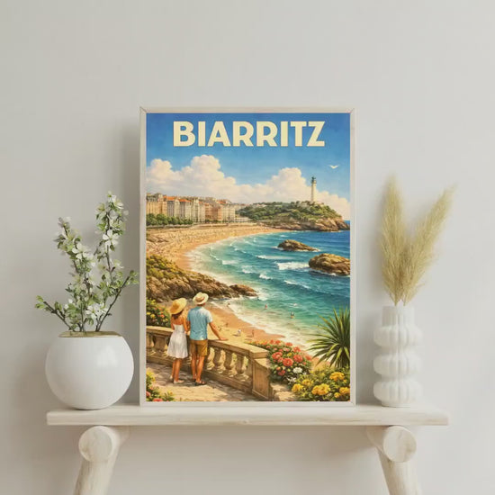 Affiche imprimée Biarritz – Poster Côte Basque & Océan Atlantique, Décoration Murale Surf et Plage, Idée Cadeau Voyage
