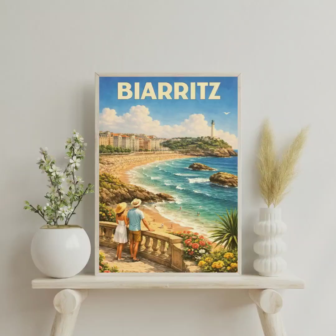 Affiche imprimée Biarritz – Poster Côte Basque & Océan Atlantique, Décoration Murale Surf et Plage, Idée Cadeau Voyage