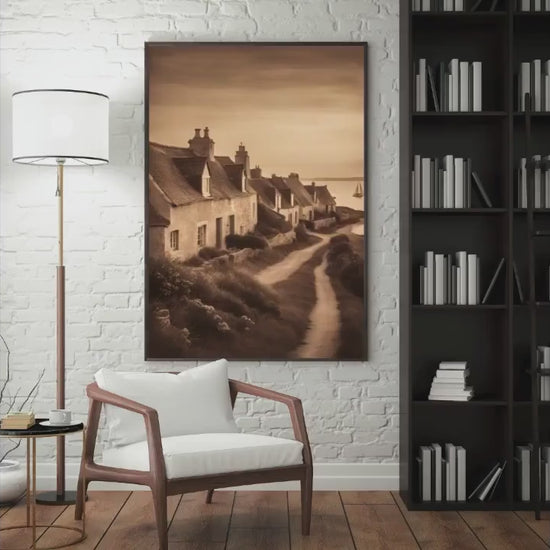 Affiche Imprimée A3 Qualité Premium - Paysage Sépia, Art Mural Côtier Mer, Poster Marin & Pêche, Impression Minimaliste, Décoration Maison