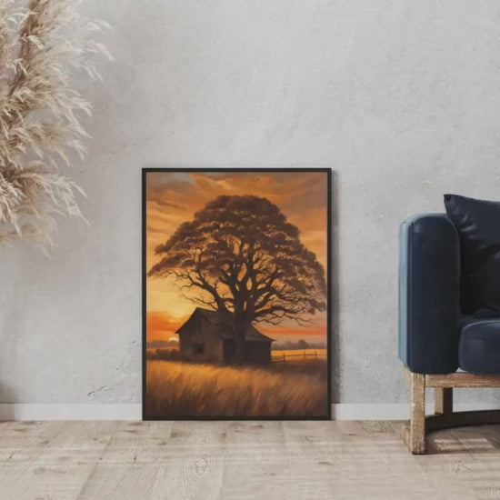 Affiche Imprimée A3 Qualité Premium - Paysage Sépia, Art Mural Style Aquarelle, Poster Campagne, Impression Minimaliste, Décoration Maison